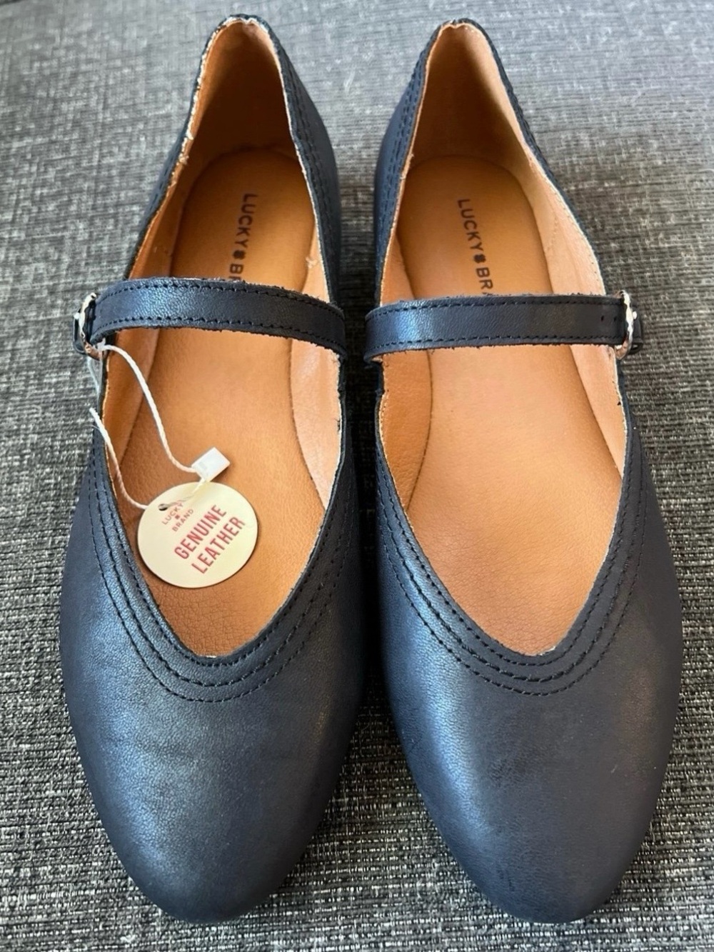 Lucky Brand Albajane Black Leather Ballerina Flats with Strap New